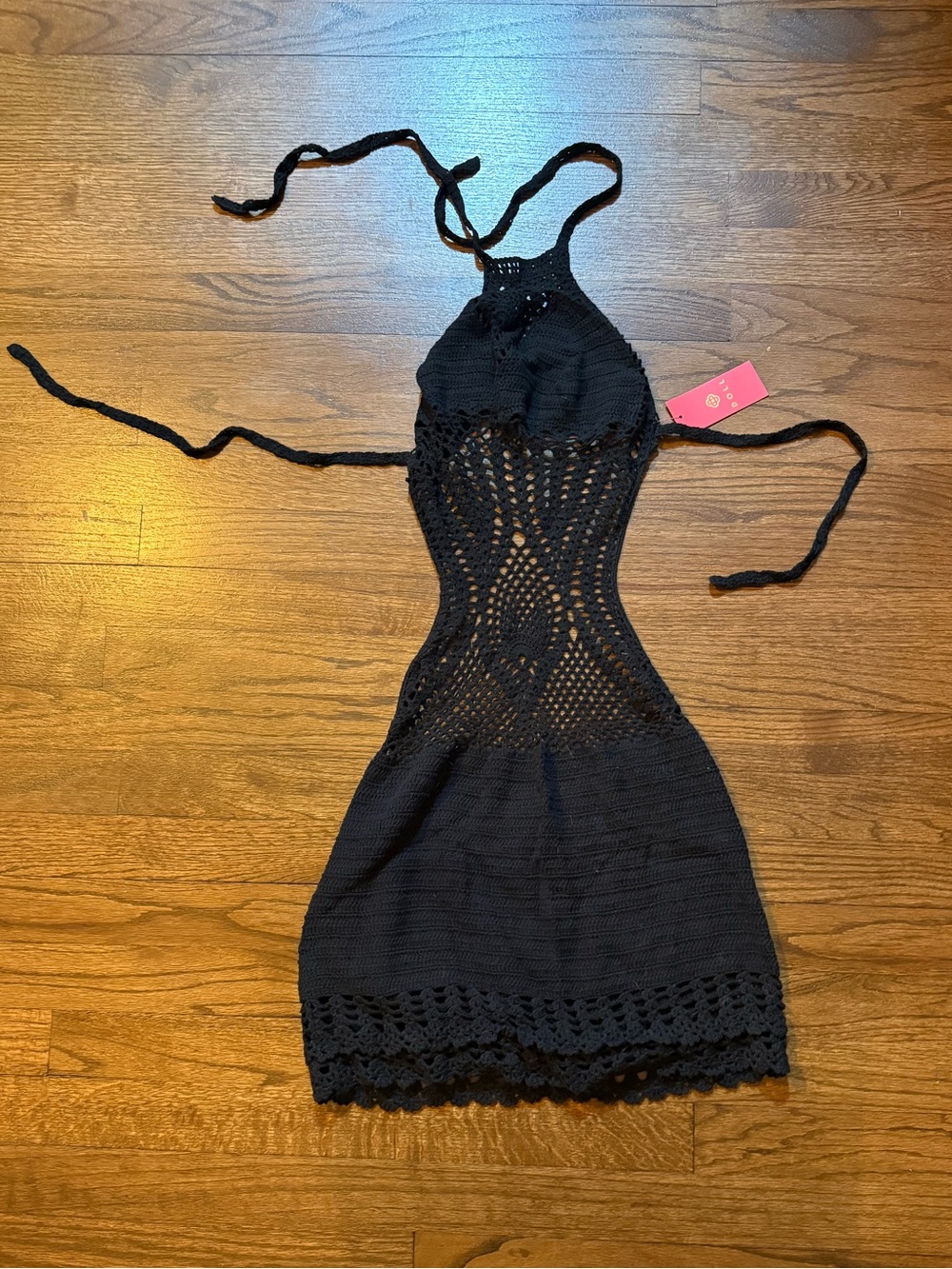 NWT Doll Swimwear Black Crochet Beach Cover-Up Dress - L - Picture 2 of 9